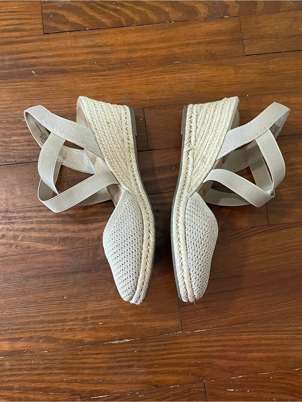 Kelly & Katie Beige Metallic Knit Wedge Slingbacks